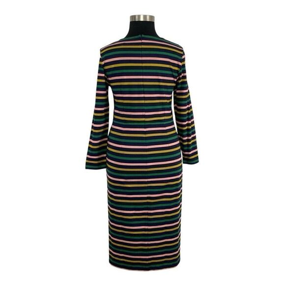 J. Crew 16 Navy Green Striped Sheath Dress Midi Long Sleeve Career Modest Office - Picture 7 of 9